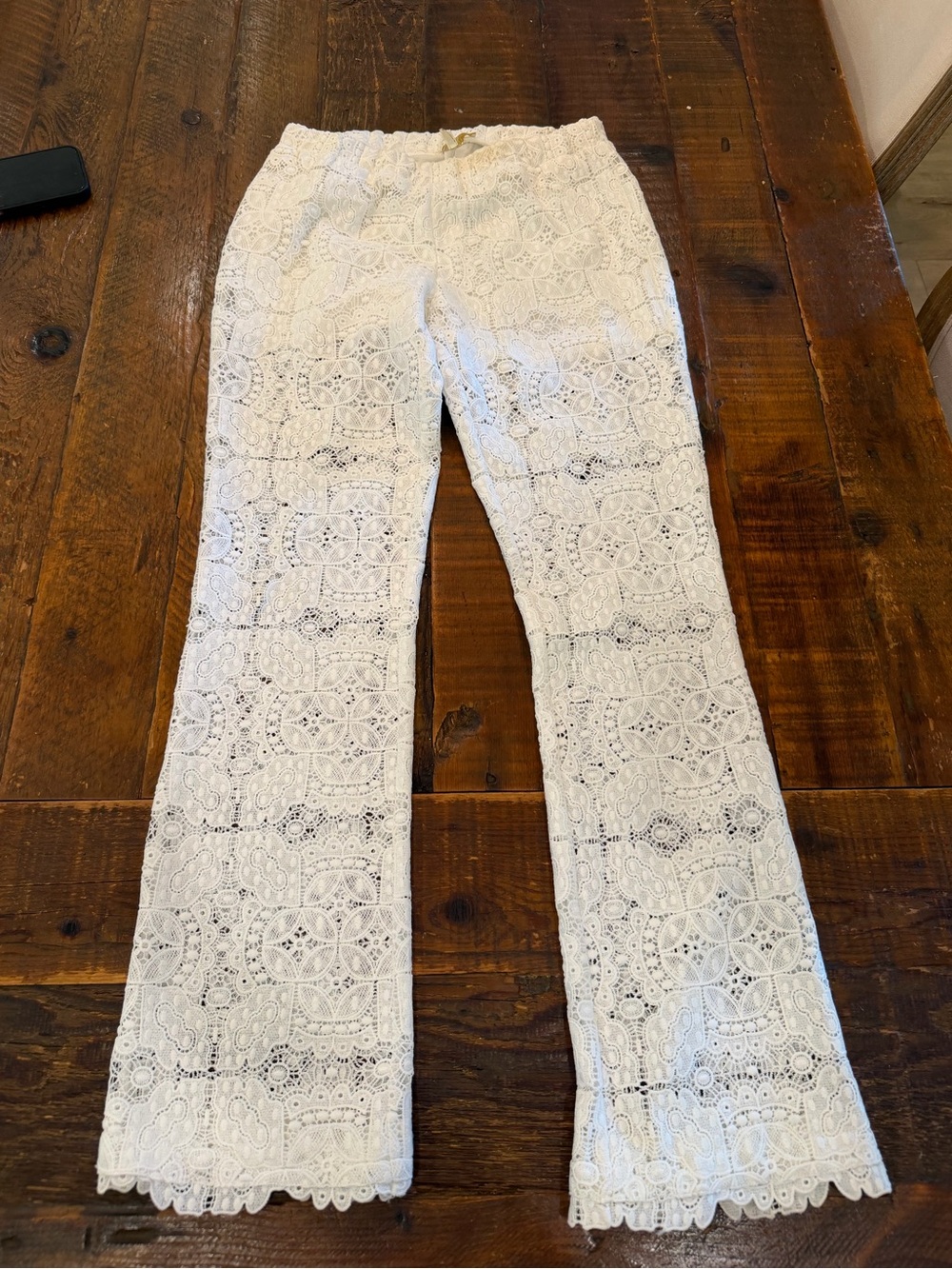 Maje White Crochet Wide-Leg Lace Pants